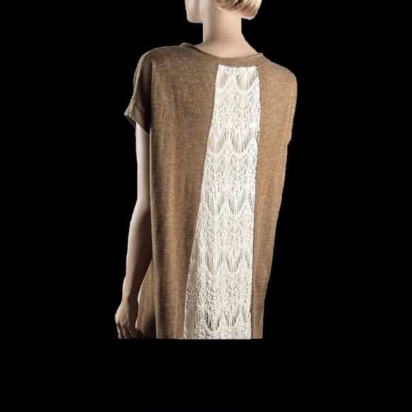 A’reve Anthropologie Lg V Neck Sleeveless Brown Tunic Lace Panel Mid Length - Picture 2 of 8